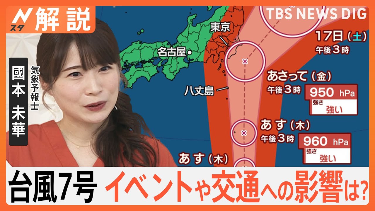 台風7号 お盆休み“関東直撃”も、新幹線 運休の可能性発表、予想される雨量・風速は？【Nスタ解説】｜TBS NEWS DIG
