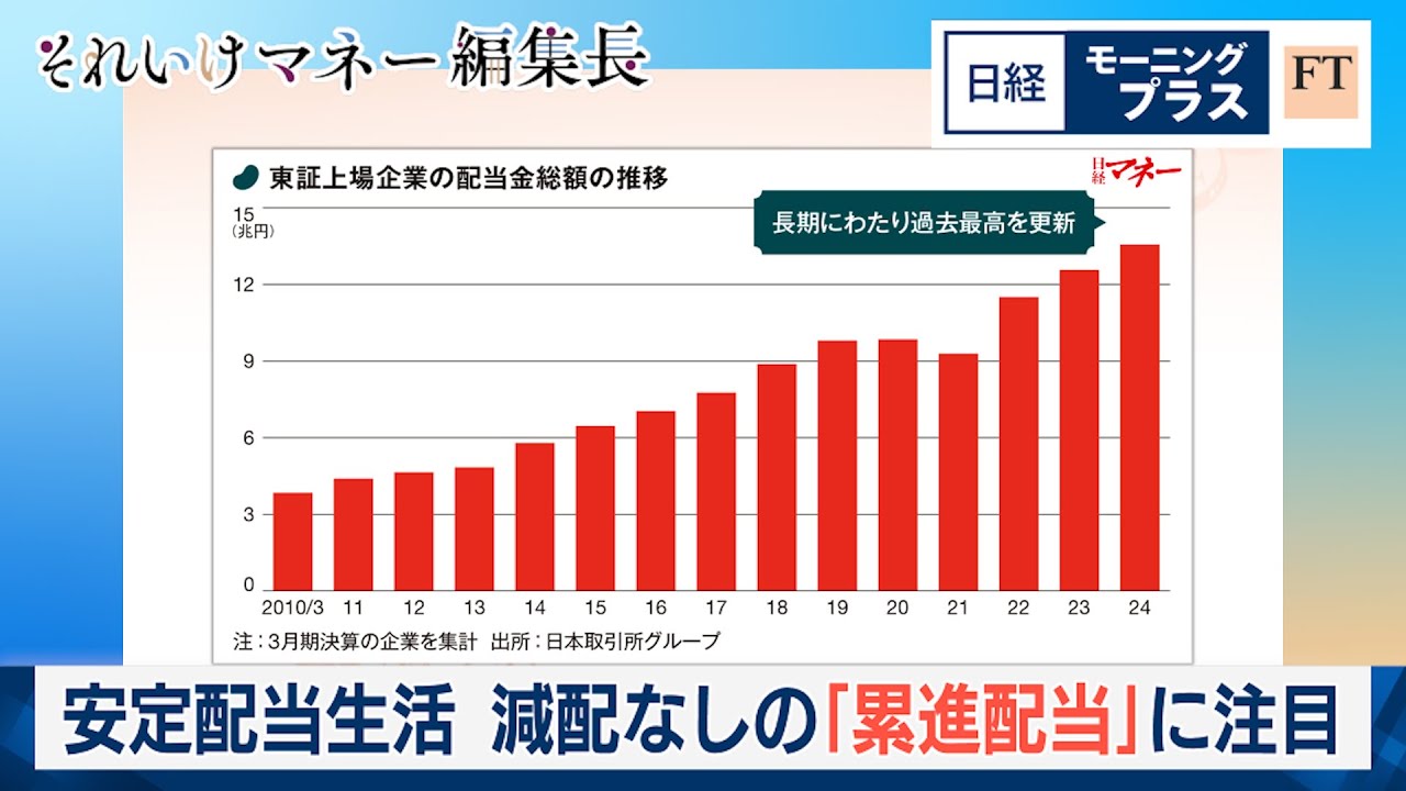 安定配当生活 減配なしの「累進配当」に注目【日経モープラFT】