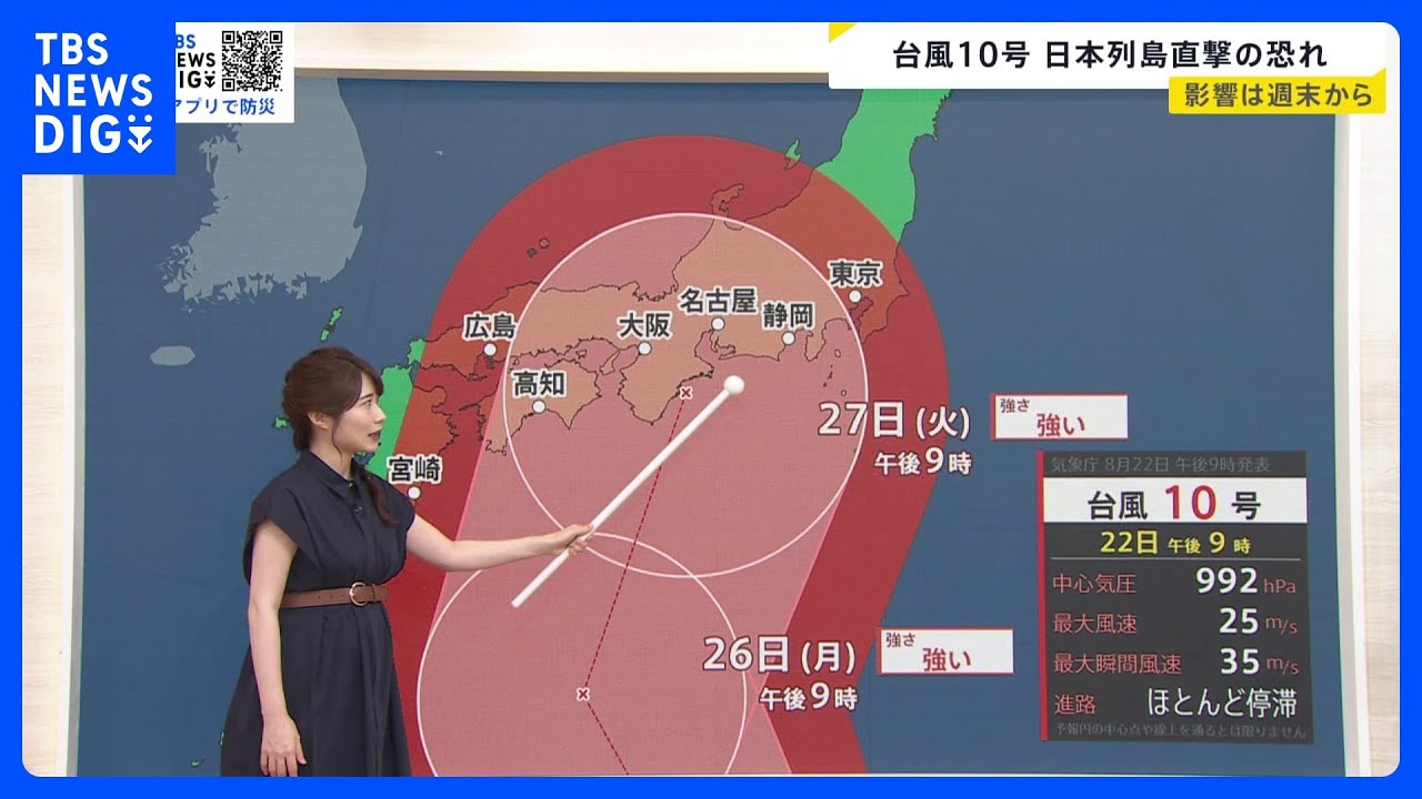【台風情報】台風10号は来週、日本列島を直撃のおそれ　週末も各地でゲリラ雷雨が発生か　國本予報士が解説【news23】｜TBS NEWS DIG