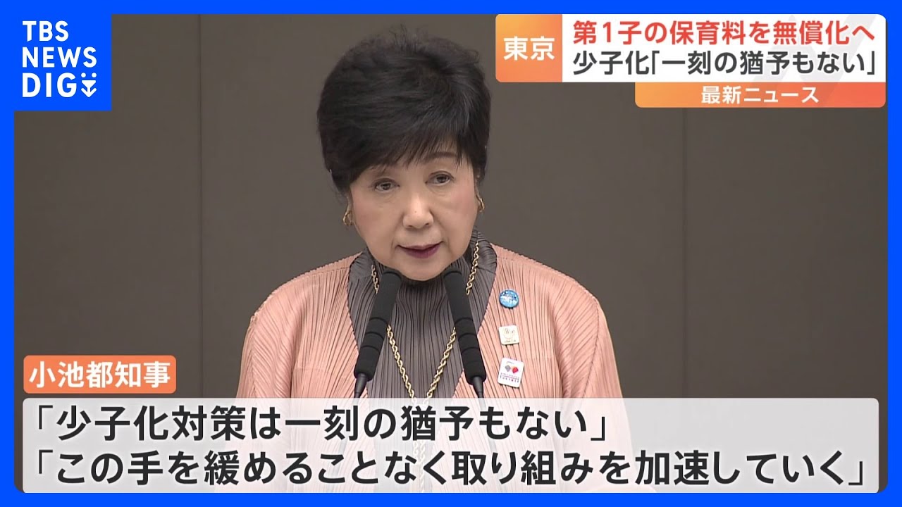 小池都知事「第1子の保育料無償化」の早期実現の考え示す「少子化対策は一刻の猶予もない」 都知事選で公約に掲げる｜TBS NEWS DIG