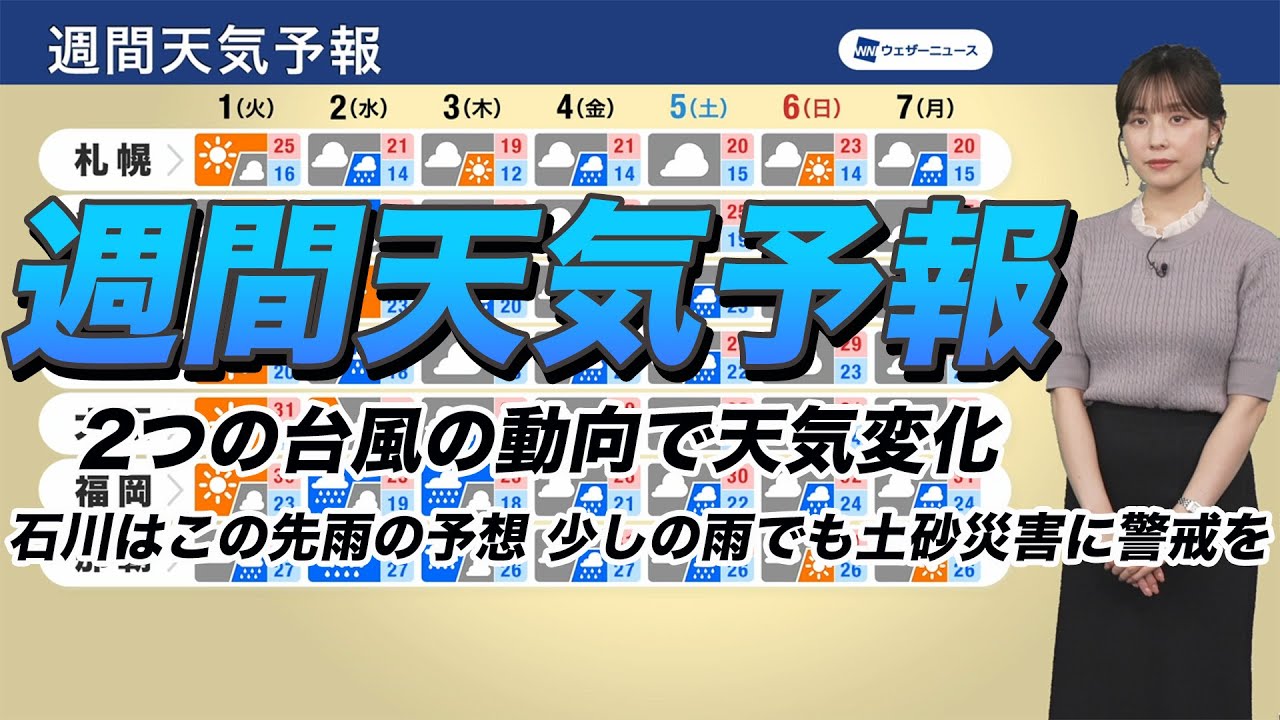 【週間天気】 2つの台風の動向で天気変化