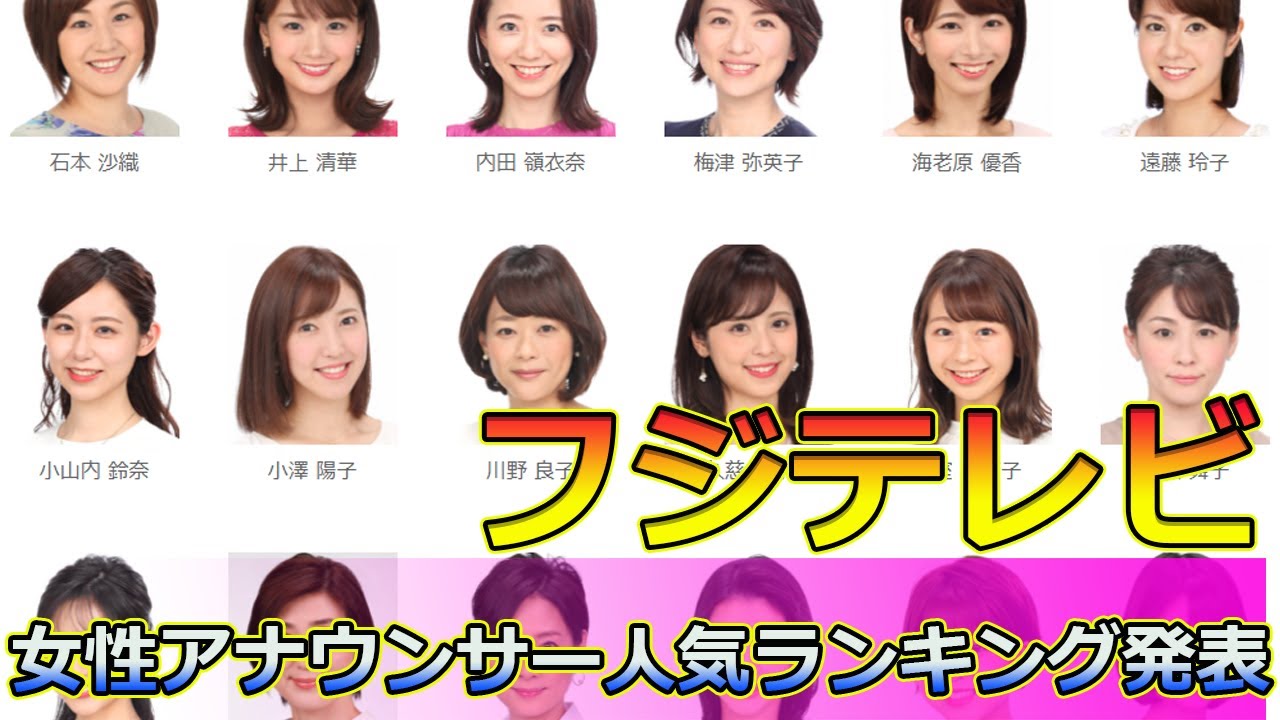 【速報】 フジテレビ女性アナウンサー人気ランキング発表 #今日の速報,#三上真奈,#海老原優香,#宮司愛海,#井上清華,#竹俣紅,#フジテレビアナ,#人気アナウンサー,#女性アナウンサー,