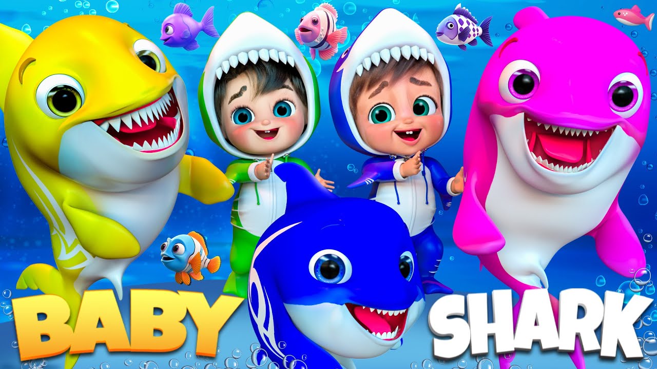 サメファミリーのうた - ベビーシャークのうた  - 童謡とキッズソング - 子供向け - バナナ手話漫画