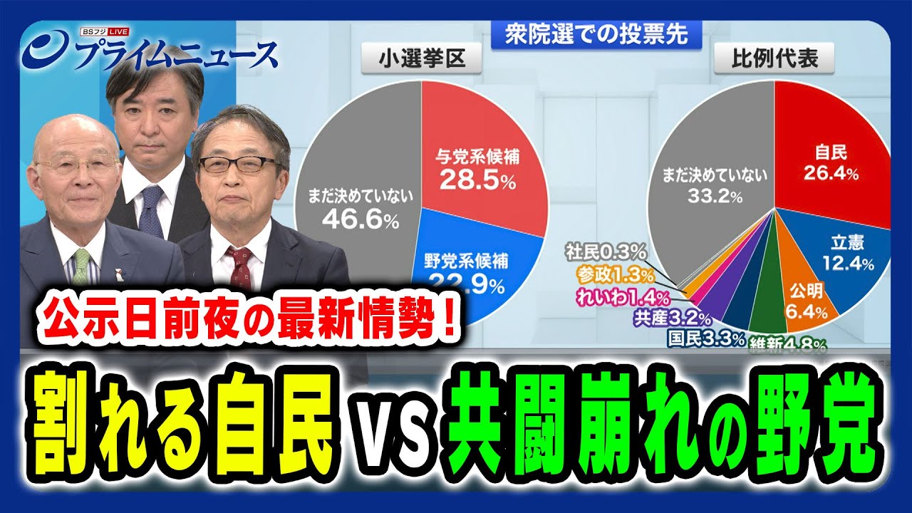 【公示日前夜の最新情勢!!】割れる自民党vs共闘崩れの野党 選挙戦の行方を徹底分析 橋本五郎×山田惠資×林尚行 2024/10/14放送＜前編＞