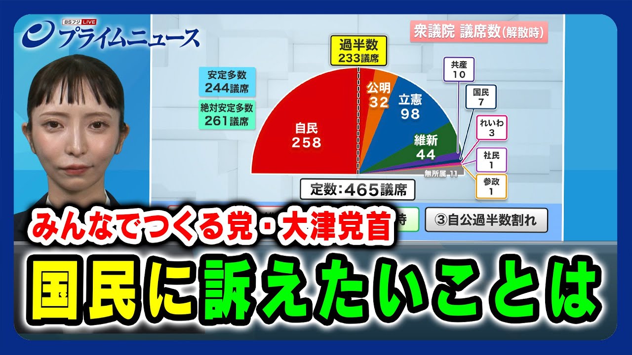 【各党に問う「10.27総選挙」】みんなでつくる党・大津党首 国民に訴えたいことは 2024/10/17放送
