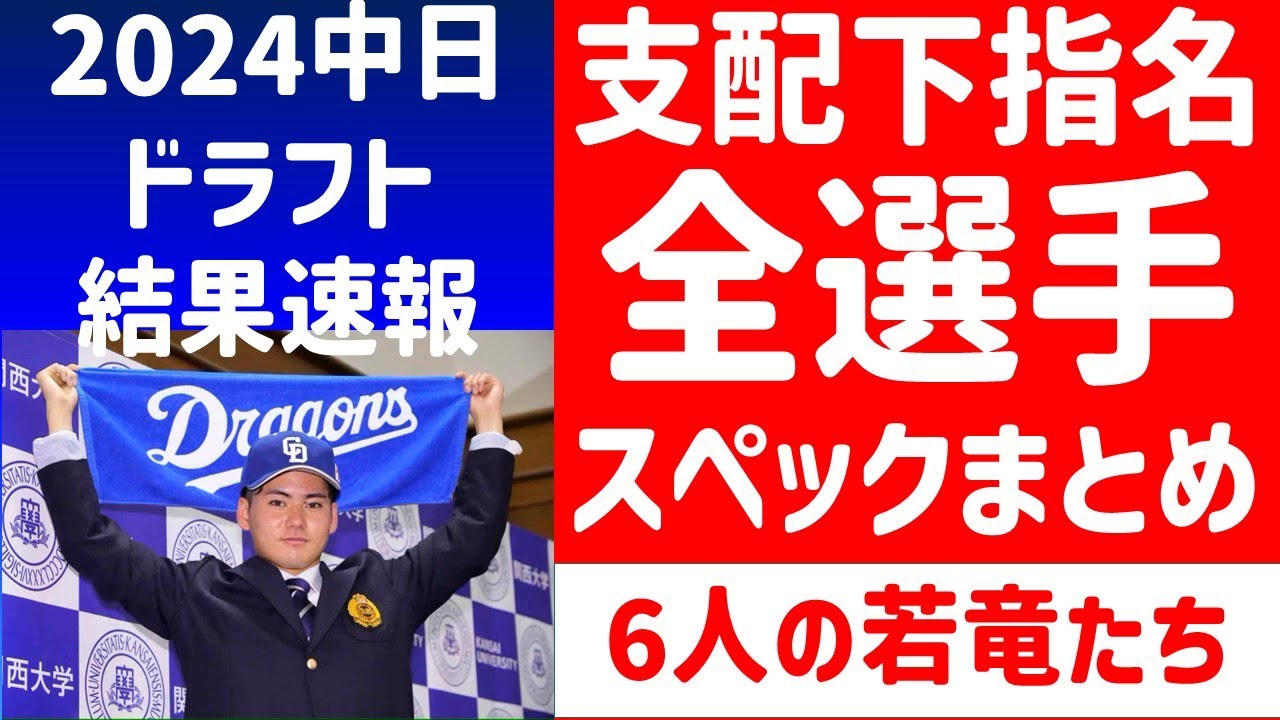 【神ドラフト】中日ドラフト指名結果速報【中日ドラゴンズ】2024ドラフト　金丸夢斗　吉田聖弥　森駿太　石伊雄太　高橋幸佑　有馬恵叶