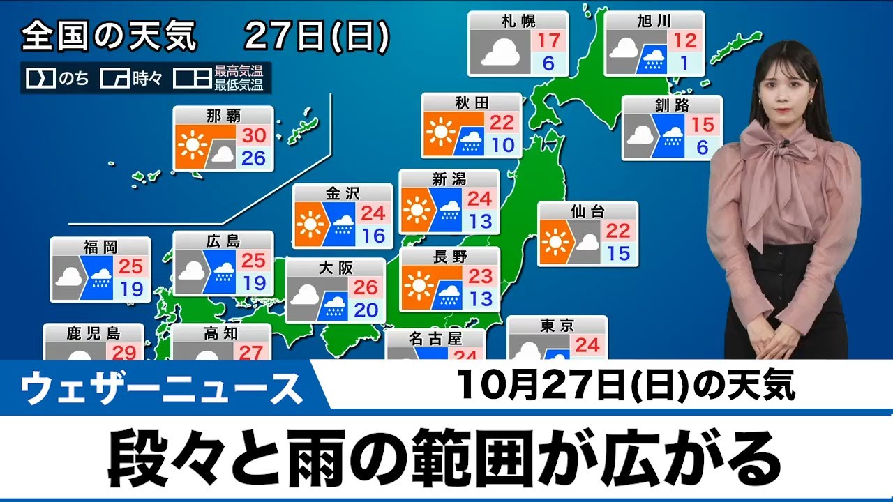 10月27日(日)の天気予報