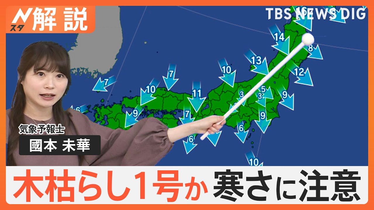 “冬型”の気圧配置で1日通して冷たい北風が　東京・近畿で木枯らし1号か【Nスタ解説】｜TBS NEWS DIG