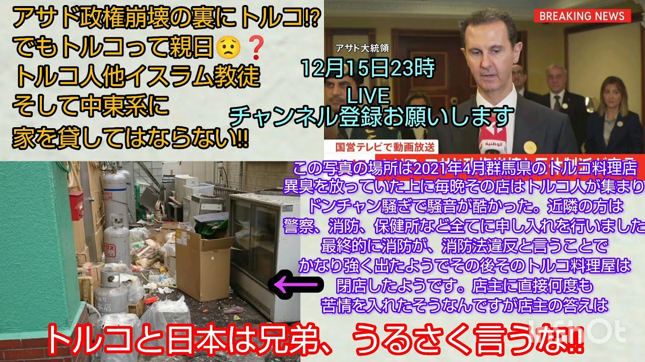 【アサド政権崩壊】アサド政権崩壊の裏にトルコ⁉️でもトルコって親日😟❓️トルコ人はじめイスラム教徒そして中東系に家を貸してはならない‼️LIVE 裁判可視化 #私たちの存在を消さないで #アサド政権