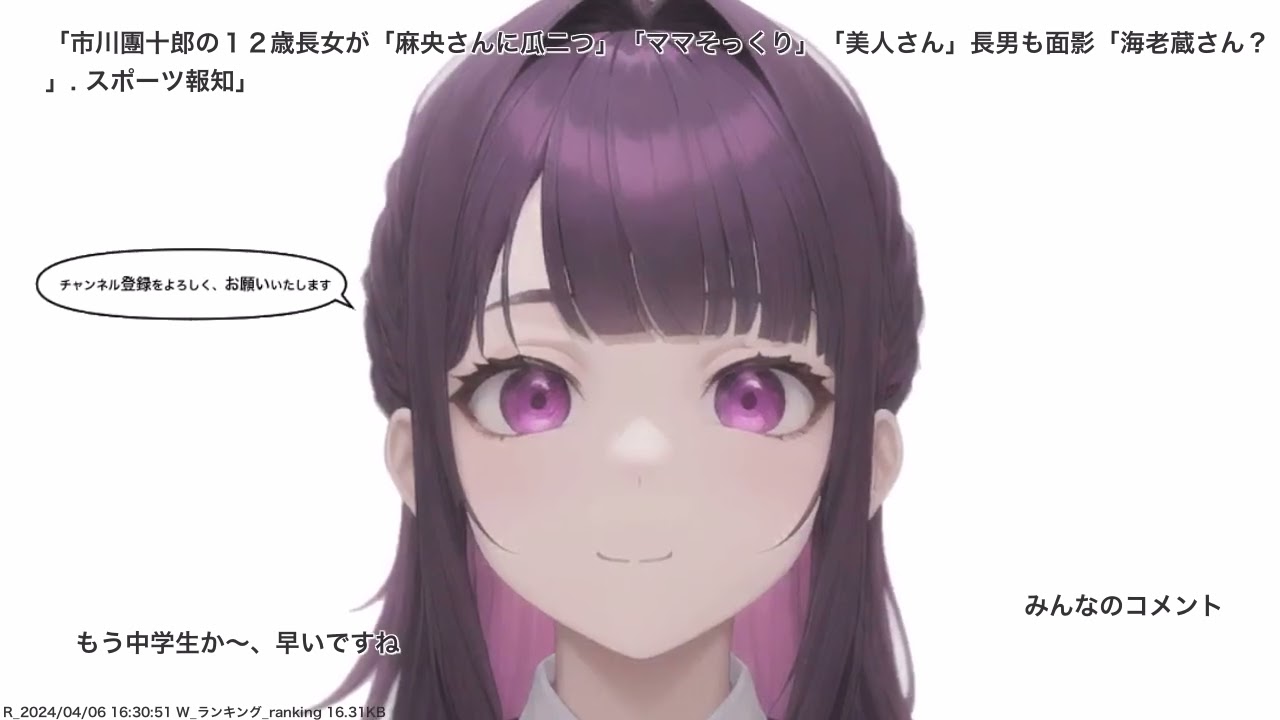 市川團十郎の１２歳長女が「麻央さんに瓜二つ」「ママそっくり」「美人さん」長男も面影「海老蔵さん？」. スポーツ報知、その他