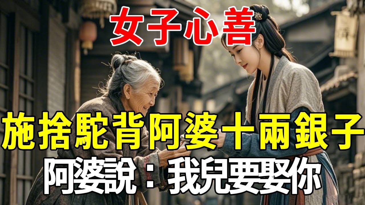 女子心善，施捨駝背阿婆十兩銀子，阿婆說：我兒要娶你#蝴蝶飛飛 #民間故事 #奇聞趣事 #古代小說