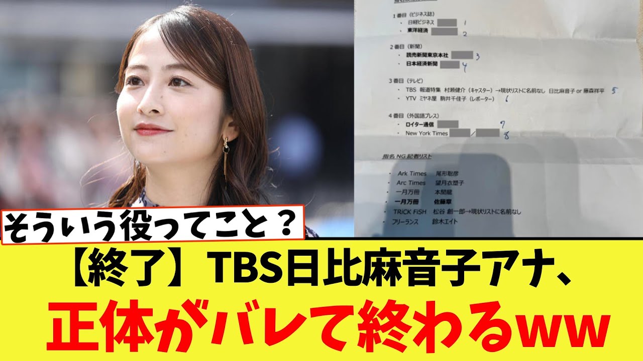 【終了】TBS日比麻音子アナ、正体がバレて終わるｗｗｗｗｗｗ