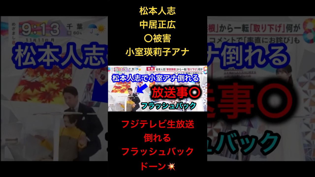 【フジテレビ放送事故】小室瑛莉子アナウンサー倒れる。松本人志をフラッシュバックか【中居正広、めざまし8】