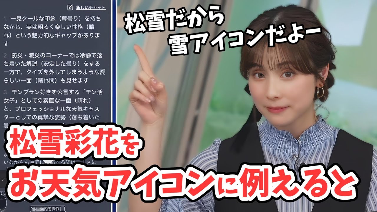 【松雪彩花】AIに自分は何アイコンか聞くチャレンジャーあやち【ウェザーニュース切り抜き】