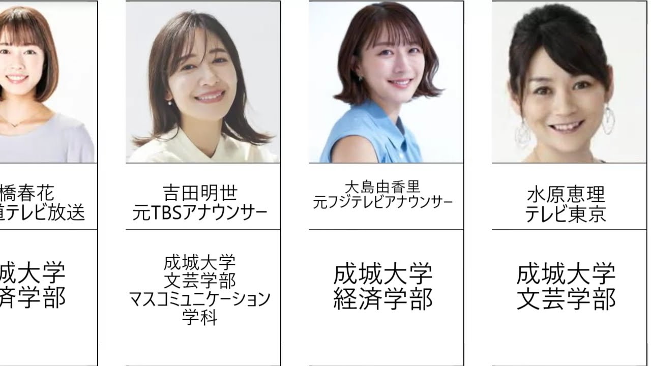 成城大学出身の美人女子アナ（フジテレビ、TBS、テレビ東京） お嬢様大学・女性アナウンサー