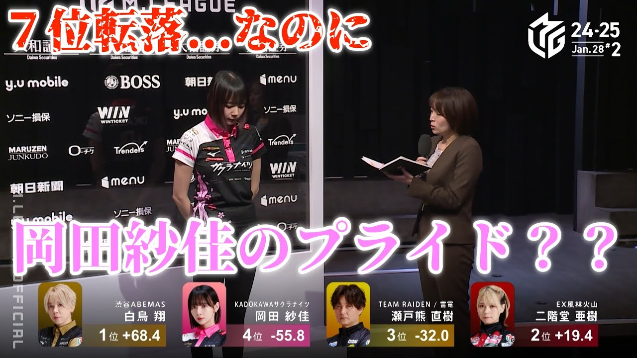【Mリーグ2024-25】7位転落...8位も見えているのに...岡田紗佳のプライド？？