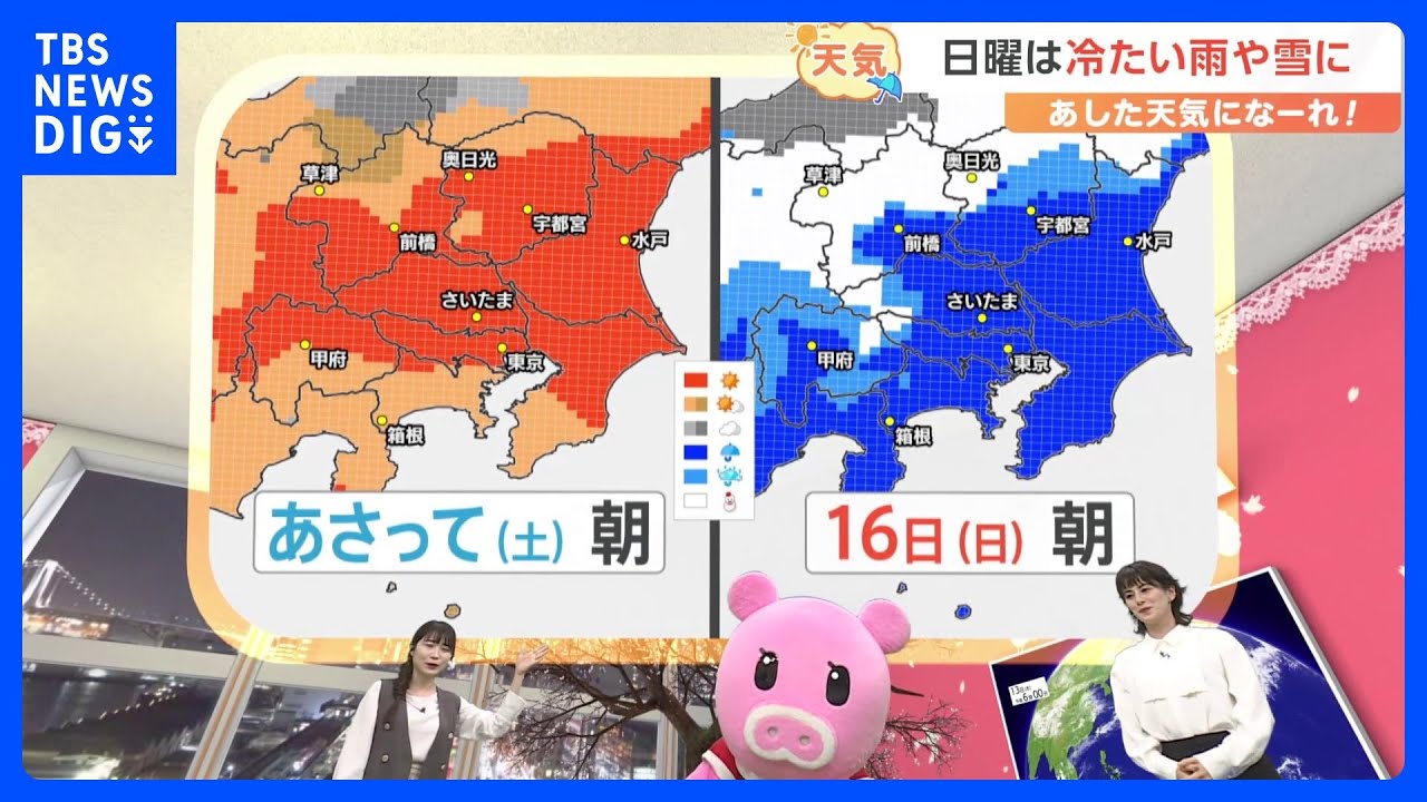 【3月14日 関東の天気】日曜は冷たい雨や雪に｜TBS NEWS DIG