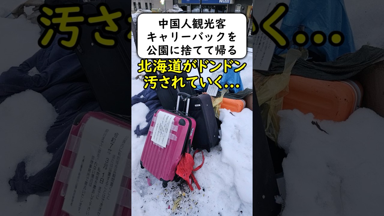 中国人観光客がキャリーケースを道端に捨てて帰る... #岩屋は責任をとれ
