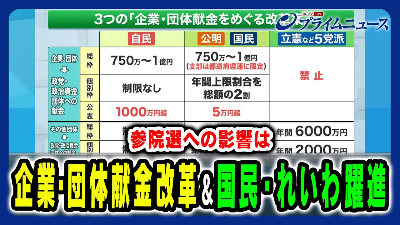 【都議選・参院選への影響は】企業・団体献金改革の行方や支持率躍進の「国民」「れいわ」 田﨑史郎×中北浩爾×林尚行 2025/3/31放送＜後編＞