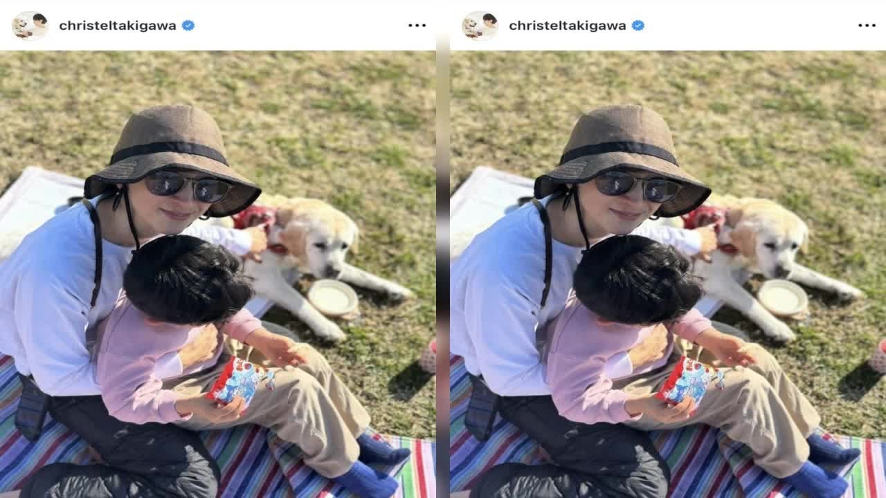 H91- 滝川クリステル、愛犬と親子３人で過ごす休日を報告「天気のいい日に日向ぼっこ」「ゆったりとした時間が過ごせます」