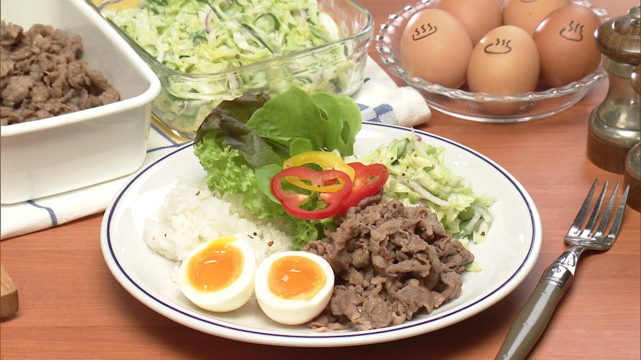 【3分クッキング公式】GWお助けストック（牛こまの酒炒り／和風コールスロー／ゆで卵）