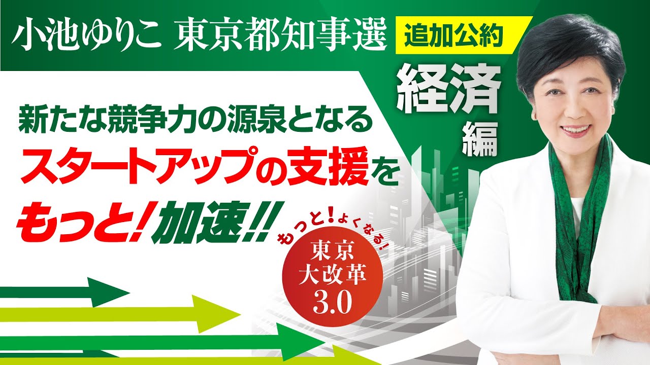 小池ゆりこ追加公約【経済編】新たな競争力の源泉となるスタートアップの支援をもっと！加速！！