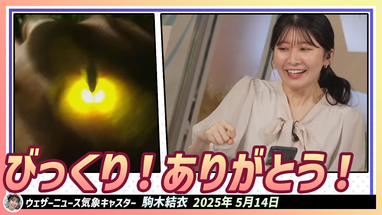 【駒木結衣】 もしホタルが結衣ちゃんの手の甲に止まっていると、結衣ちゃんの反応は「びっくり！嬉しい！あ！ありがとう！」