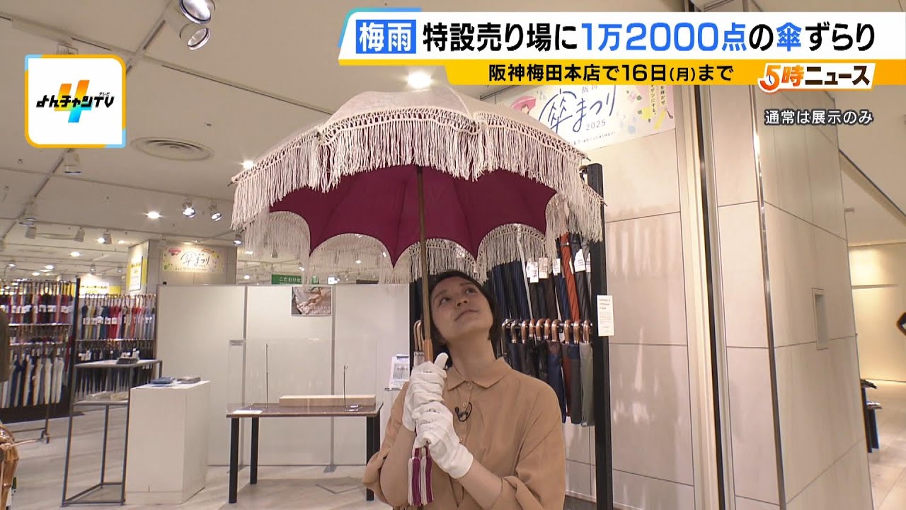 「阪神傘まつり」１６日まで開催　雨音を軽減させる傘やシルク使った「８８万円」の日傘が登場（2025年6月11日）