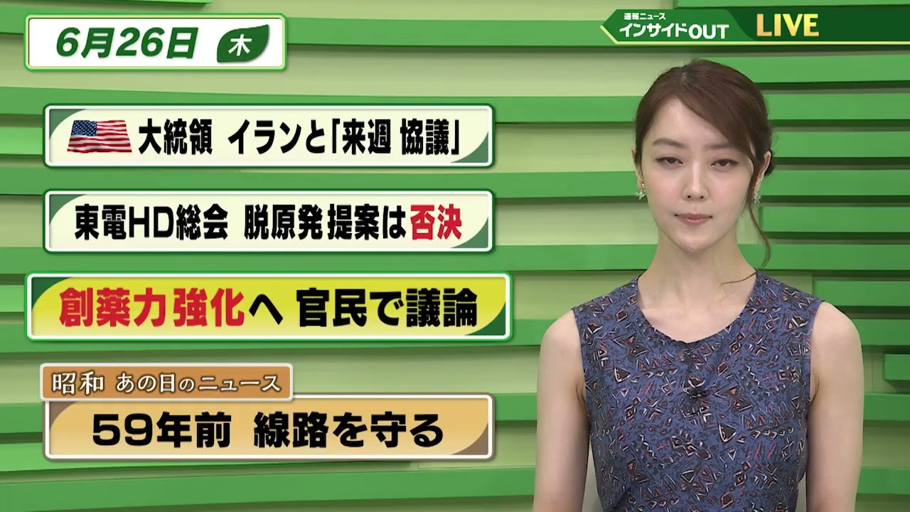 【今日のニュース6月26日】「米 イランと来週協議へ」「東電HD株主総会 柏崎刈羽原発再稼働へ」「創薬力強化へ官民で議論」「昭和あの日のニュース 『59年前 線路を守る保線員』」