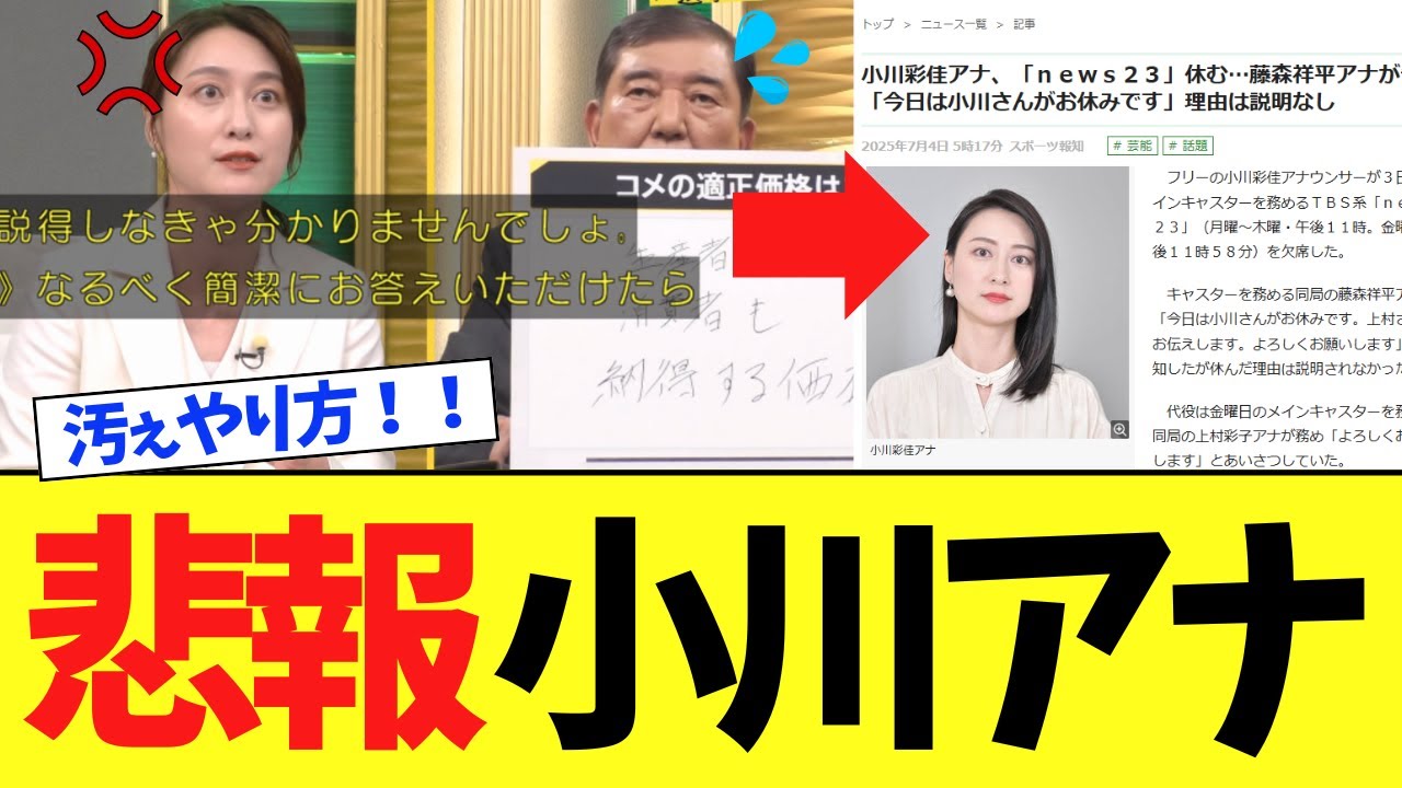 【衝撃】小川彩佳アナ、石破にブチギレ⇒その後消息不明に………。
