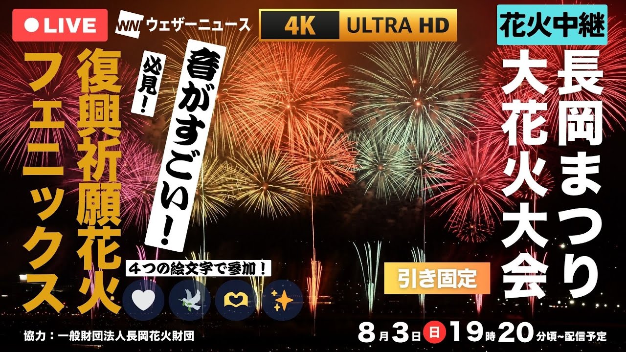 【4K＆高音質】長岡花火花火中継｜🤍🕊️✨🫶｜【8月3日(日)】＜引き固定＞