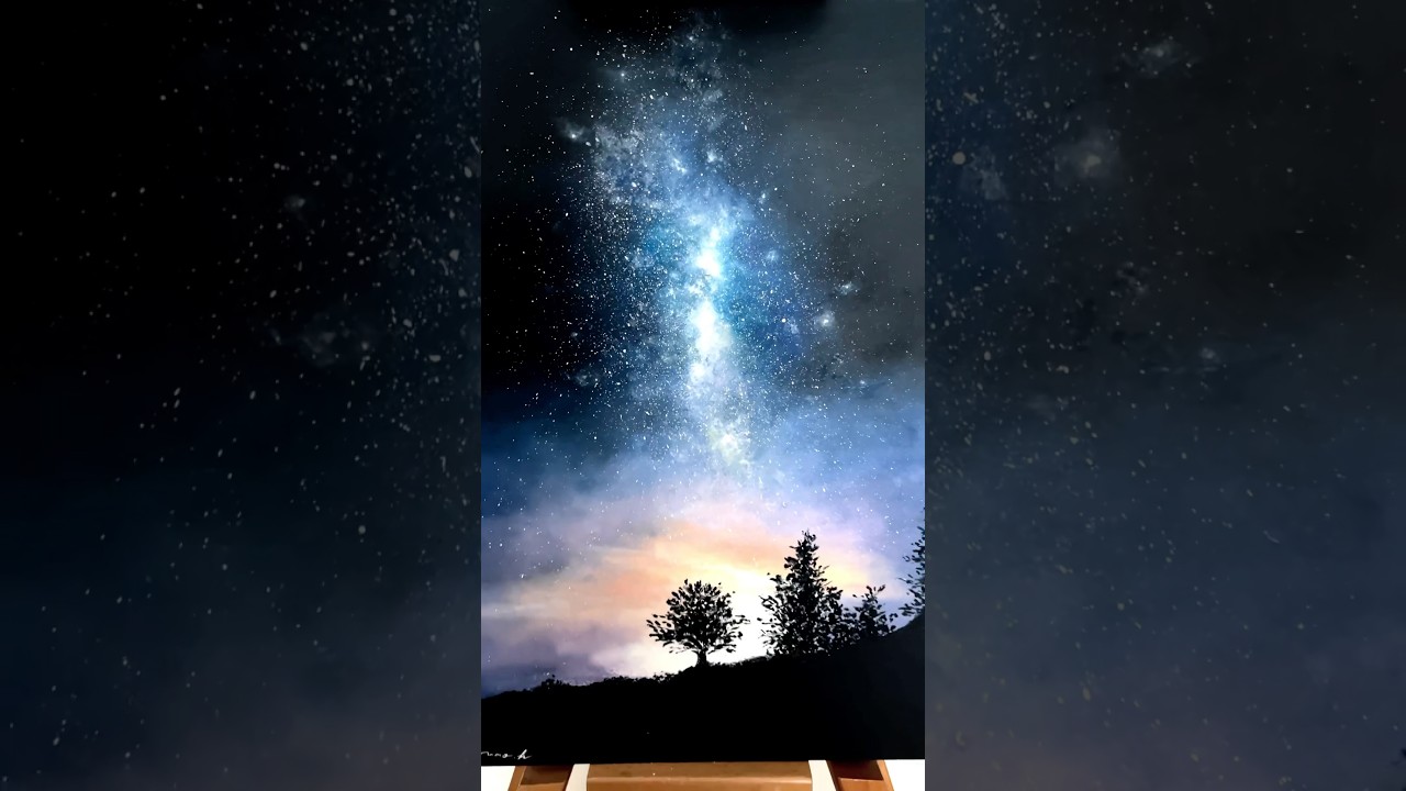 オイルパステルで星降る夜を描きました🌌💫#art #oilpastel #イラストメイキング #オイルパステル #風景画