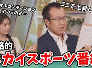 【戸北美月・内藤邦裕】やや高難易度のスカイスポーツの風についてホワイトボードで解説してくれる内藤さん【ウェザーニュース切り抜き】
