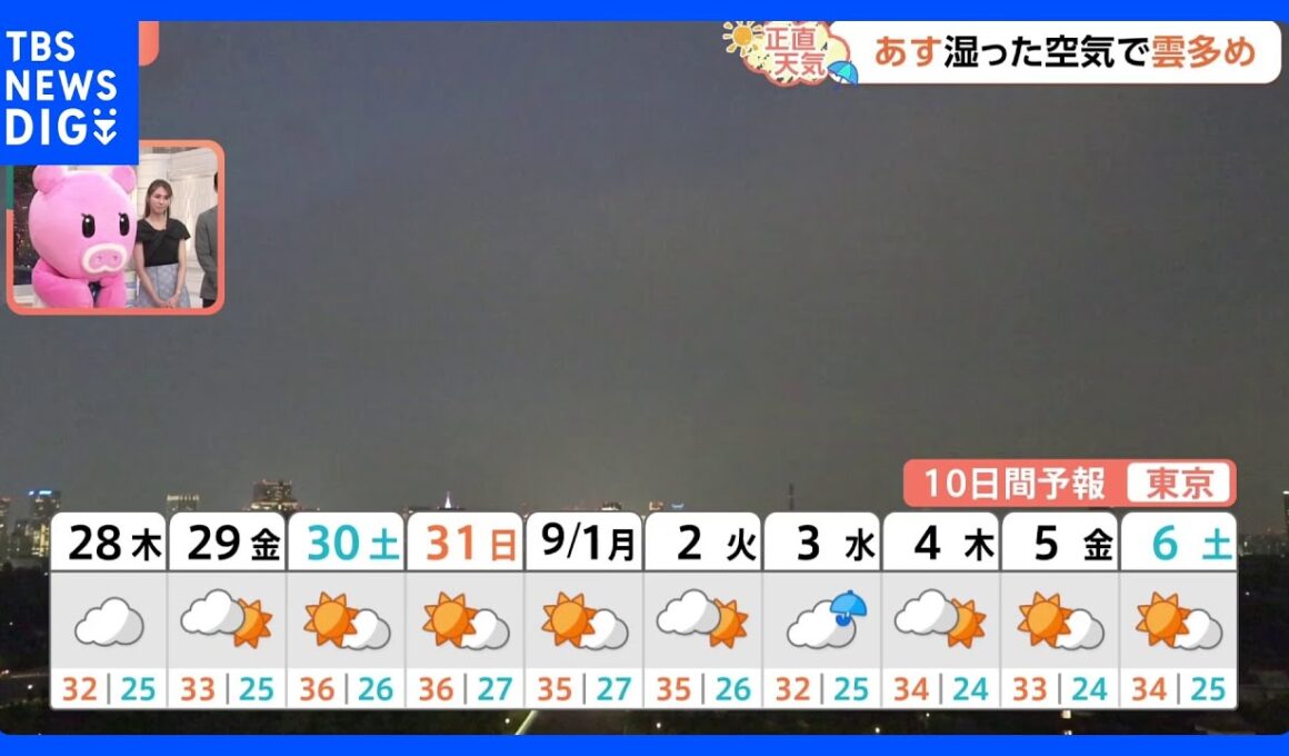 【8月28日 関東の天気】湿った空気で雲多め｜TBS NEWS DIG