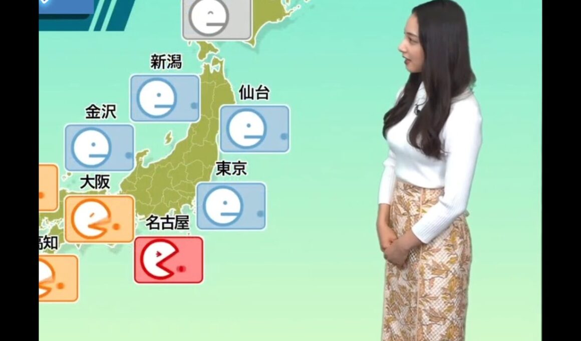 噛んじゃって困り顔をするお天気お姉さん