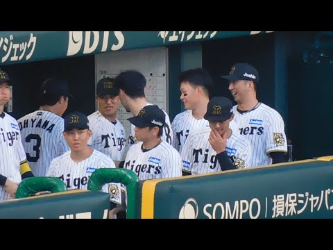 【優勝へ向け最後の予祝】阪神ナイン 試合前ベンチでハイタッチで指揮を高める