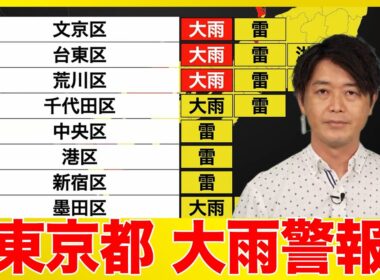 【気象速報】東京都に大雨警報発表