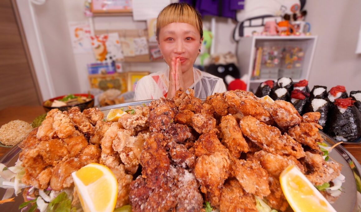 【大食い】4kg超の唐揚げパラダイス定食。なんのタレで作っても唐揚げって美味しいんじゃないかという事実大発見。【モッパン】【MUKBANG】