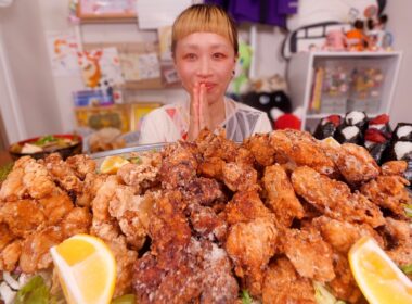 【大食い】4kg超の唐揚げパラダイス定食。なんのタレで作っても唐揚げって美味しいんじゃないかという事実大発見。【モッパン】【MUKBANG】