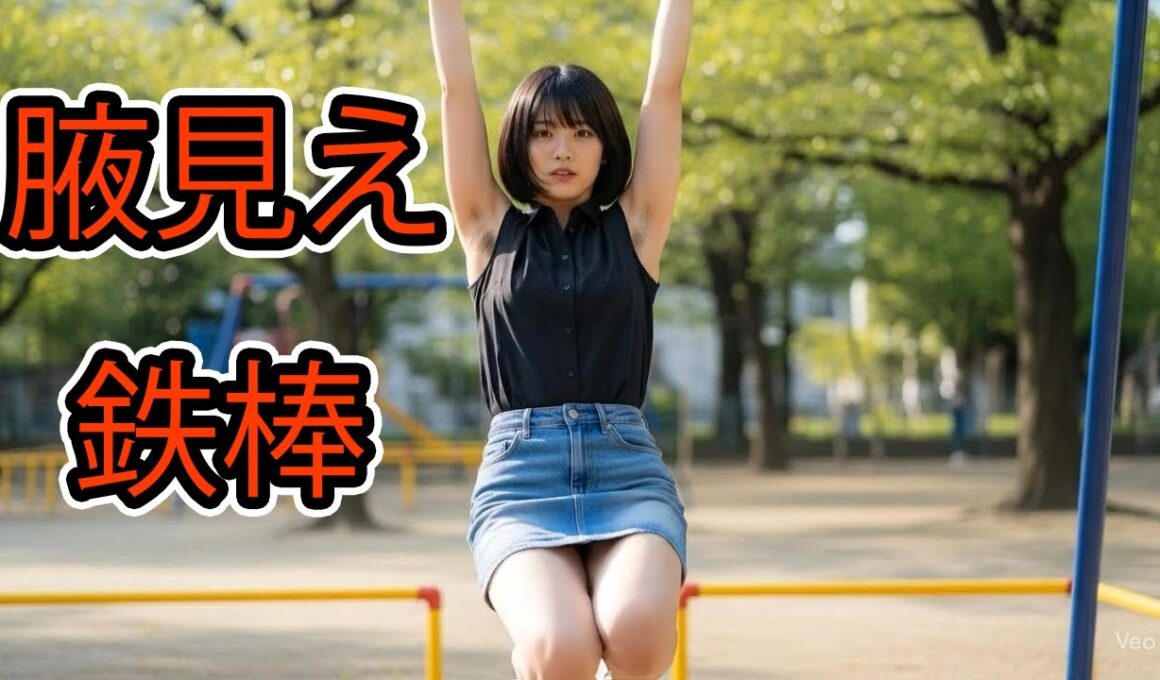 鉄棒で腋が丸見え