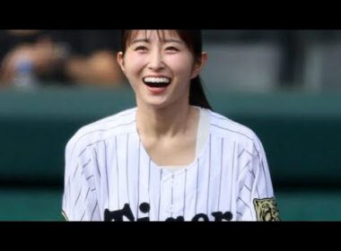 【阪神】読売テレビ佐藤佳奈アナが始球式　胸を張って豪快なワインドアップからワンバウンド投球