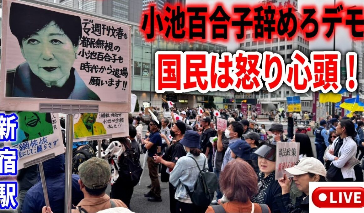 【小池百合子辞めろデモ】文春使って卑怯なさとうさおり潰し💢消費税脱税！移民推進！メガソーラー大反対🔥 2025/10/19 新宿駅南口  #移民反対 #小池百合子