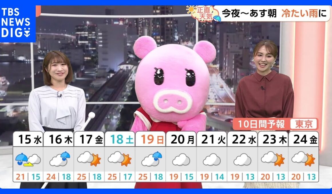 【10月15日 関東の天気】冷たい雨 朝が本降り｜TBS NEWS DIG