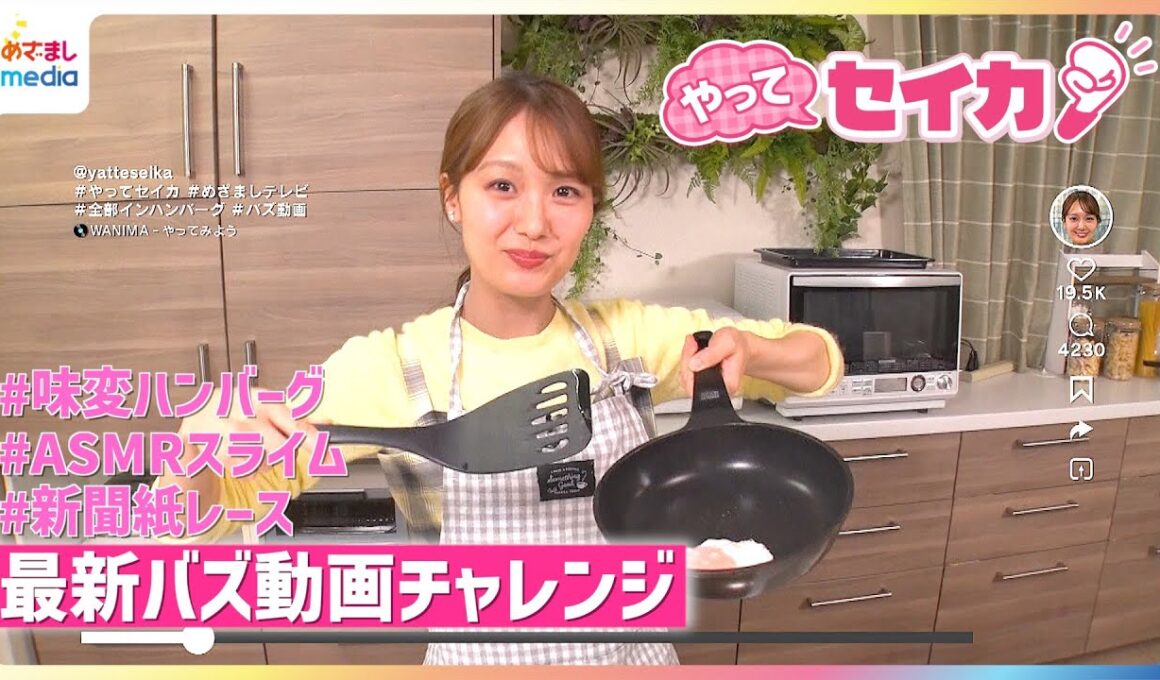 井上清華キャスターが最新バズ動画に挑戦！簡単マンドゥクッション・IKEAバスケットアレンジ・「めっちゃ楽しい」新聞紙レース・“疲れ解消”ASMRスライム・“斬新”味変ハンバーグ【やってセイカ！】