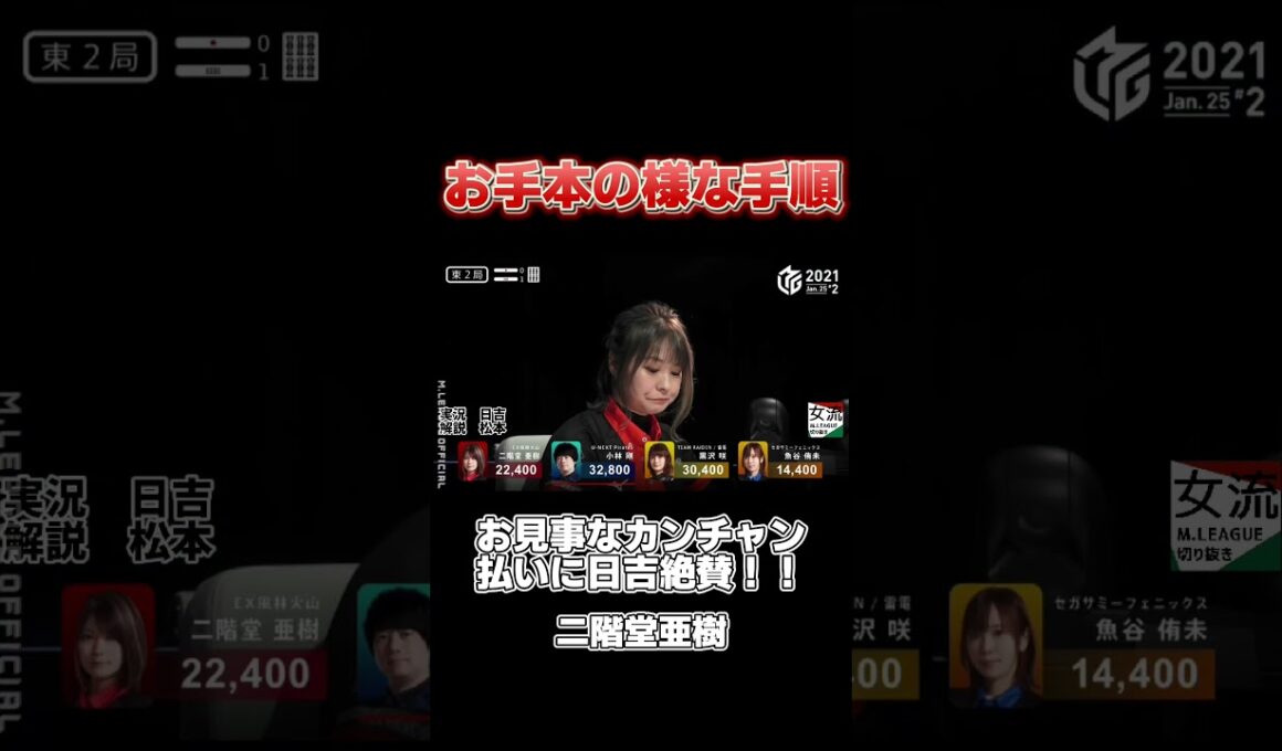 お手本のようなカンチャン払いで跳満に仕上げる二階堂亜樹