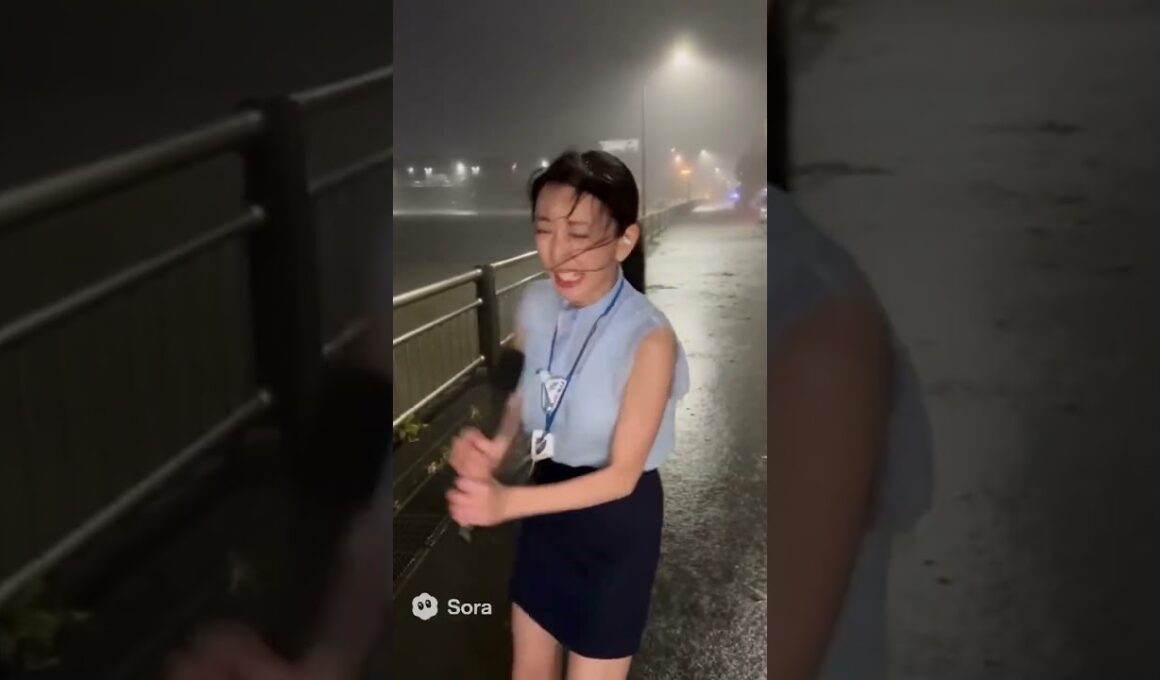 台風で女子アナにバケツ直撃してミニスカで転ぶ。S2