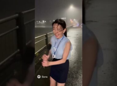 台風で女子アナにバケツ直撃してミニスカで転ぶ。S2