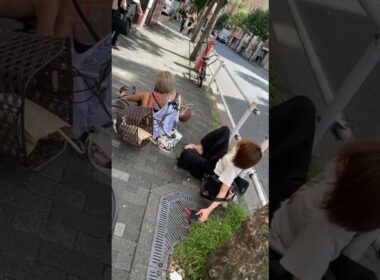 歩道を自転車で走るタトゥーお姉ちゃん衝突転倒チャリカス#shorts