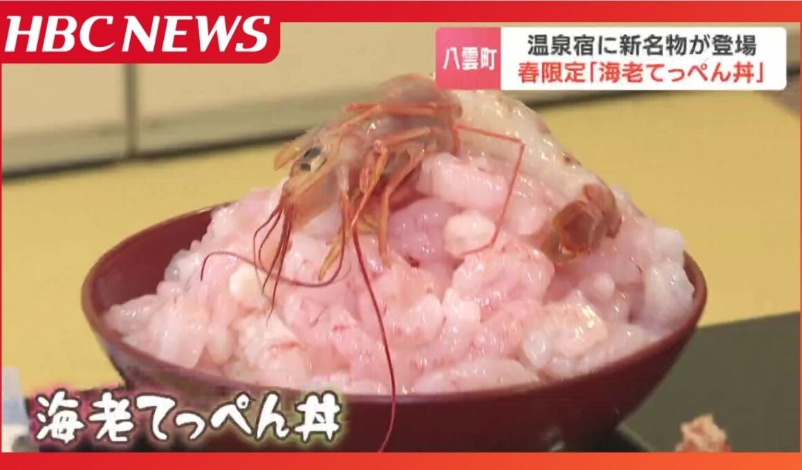 甘エビ120尾！八雲町の温泉宿「おぼこ荘」で豪華エビ丼が登場　太鼓と女将の演出も話題、3月29日までの期間限定メニュー