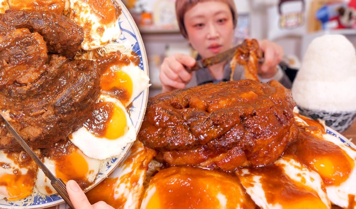 【大食い】1800gの豚バラ肉で丸太みたいな飲めるチャーシュー作るチャレンジ。【モッパン】【MUKBANG】